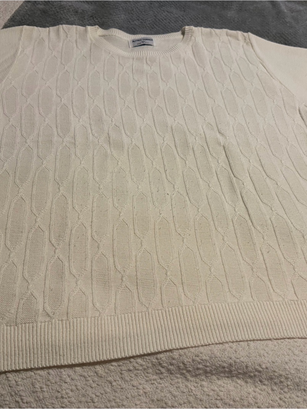 Alfred Dunner White Cable Knit Crew Sweater